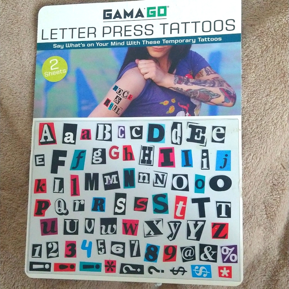 GamaGo Letter Press Temporary Tattoos - A-Z